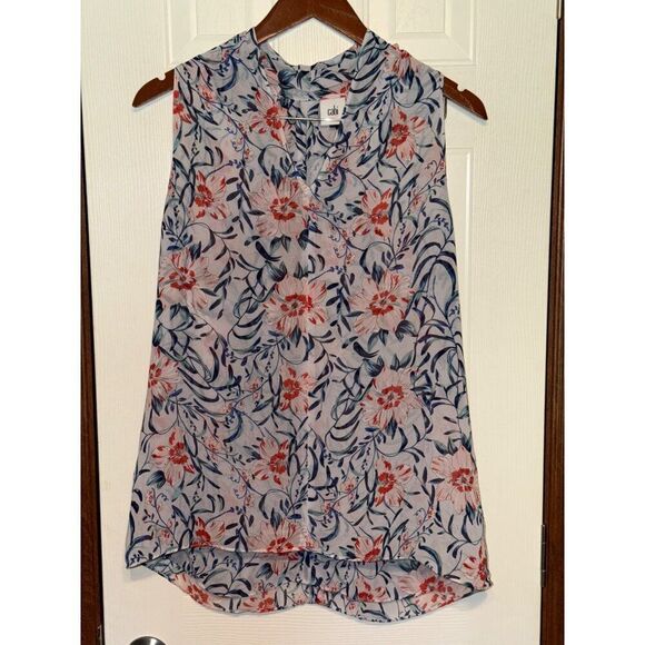 CAbi Stem Floral Sleeveless Top Blouse Blue Red Size Medium - Picture 2 of 15